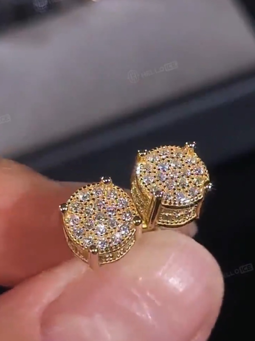 Gold Plated Round Pavé Stud Earrings with Clear CZ’s. New. - Picture 7 of 11